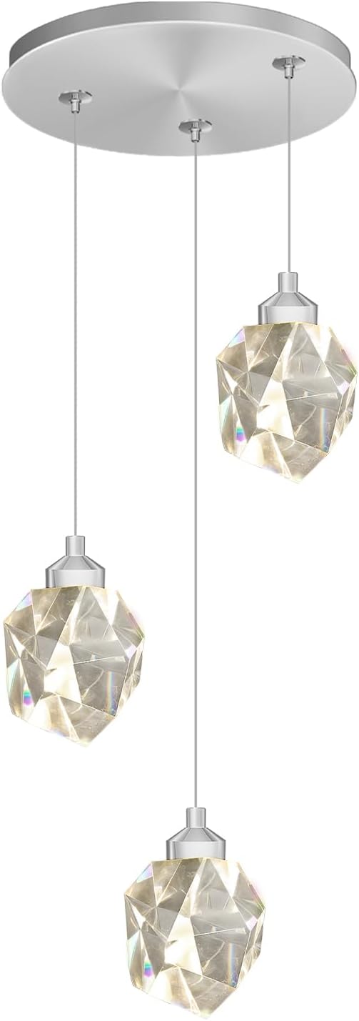Silver Pendant Light Dimmable LED 3-Light Modern Pendant Light Kitchen Island Dining Room Bar