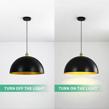 Black-Farmhouse Pendant-Light Hanging-Lamp Fixtures - 16 inch Kitchen Island Pendant Lights Industrial Dome Ceiling Lighting Dining Room Large Vintage Light for Indoor Black and Gold