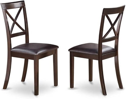 East West Furniture BOC-CAP-LC Boston Dining Chairs - Faux Leather Upholstered Solid Wood Chairs, Set of 2, Cappuccino