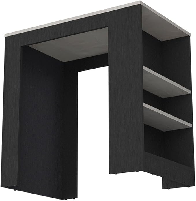 Modern Dining Table Kitchen Island Counter Height Table Top with 3-Side Shelf, Sturdy Stable Console for Living Room Decor Luxury Easy Clean Surface,Black