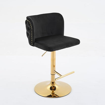 Furniture,Swivel Adjusatble Seat Height with Gold Plating Base, Classic Velvet Upholstered Bar Stools with The Whole Back Tufted, for Home Pub and Kitchen Island,Black,Set of 2