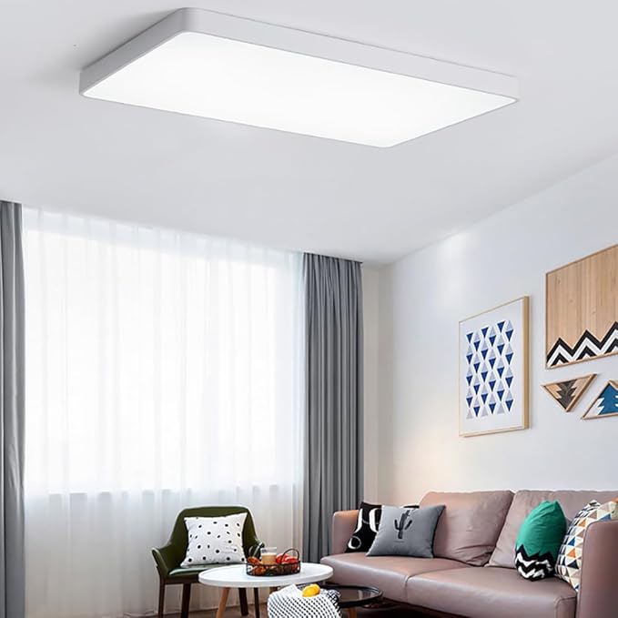Dimmable LED Ceiling Light Fixture,16 * 24 Inch Modern Rectangle Recessed Ceiling Lights, 3000K-6000K Lamp,48W White Close to Ceiling Lighting Flush Mount for Living Room Bedroom