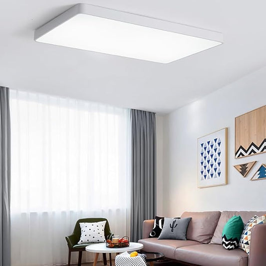 Dimmable LED Ceiling Light Fixture,16 * 24 Inch Modern Rectangle Recessed Ceiling Lights, 3000K-6000K Lamp,48W White Close to Ceiling Lighting Flush Mount for Living Room Bedroom