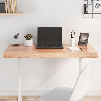 Rustic Live Edge Solid Oak Table Top 39.4x15.7x2.4 in Brown Butcher Block Style Varnished Surface for Dining, Standing Desk or Workbench in Living Room, Office, Studio