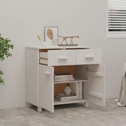 White Sideboard Buffet Cabinet 31.1 x 15.7 x 31.5 in Solid Pine Wood Matte Modern Storage Credenza with Drawers for Living Room Dining Kitchen