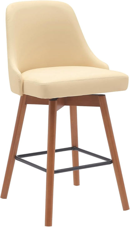 Armen Living Sicily Modern Farmhouse 26" Seat Height Swivel Walnut Wood Bar Stool for Kitchen Island Counter in Cream Faux Leather