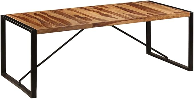 Solid Acacia Wood Dining Table 62.9"x39.4" Rectangular for 8 Seats Rustic Industrial Kitchen & Dining Room Table with Powder-Coated Iron Legs Indoor Use Easy Assembly