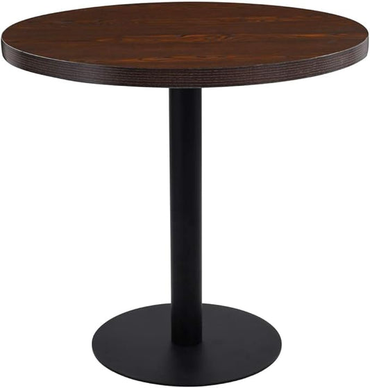Dark Brown Round Bistro Table 31.5 in MDF Steel Modern Small Dining Table for 2 Indoor Compact Breakfast Nook Bar Kitchen Living Room