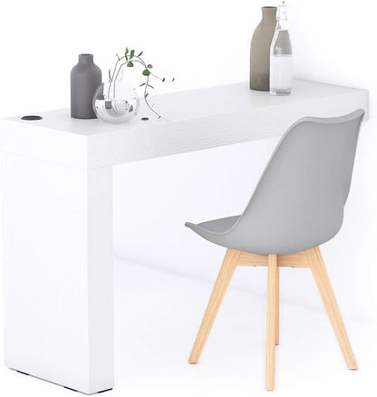 Mobili Fiver, Evolution Dining Table 47.2 x 15.7 in, with Wireless Charger, Ashwood White with One Leg, Made in Italy