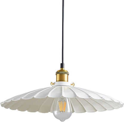 Pendant Light Fixture, White Farmhouse Vintage Pendant Light 15.7 Inch Lampshade with Adjustable Light Cord Kitchen Hanging Lights Retro Island Pendant Lights for Kitchen