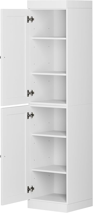 Palace Imports Solid Wood Pantry Cabinet - Tall Narrow Storage Cabinet with Raised Panel Doors - 16.5" W x 71.5" H - White, Kitchen Cupboard, Adjustable Shelves, 100% Eco-Friendly Wood, Modular
