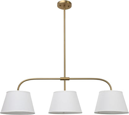 Pathson 3 Lights Brass Pendant Light with Fabric Lampshades, Rustic Cloth Pendant Lighting Lamp E26 Bulb Base, Flush Mounted Ceiling Chandeliers for Dining Room Kitchen Island Living Room