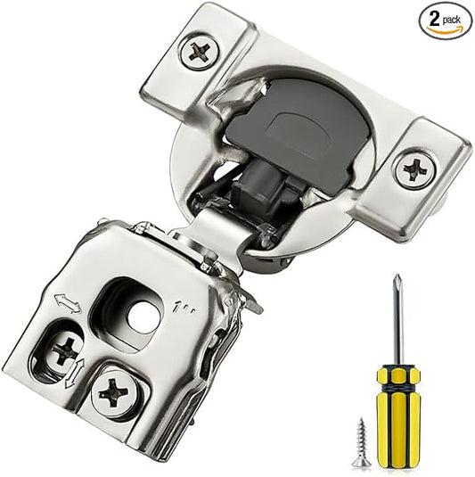 Ravinte 2 Pack 1 Pair 1 inch Overlay Cabinet Hinges Kitchen Soft Close Cabinet Hinges Hidden Door Hinge for Kitchen Cabinet Hinges Stainless Steel Adjustable Hinges Satin Nickel Cabinet Hardware