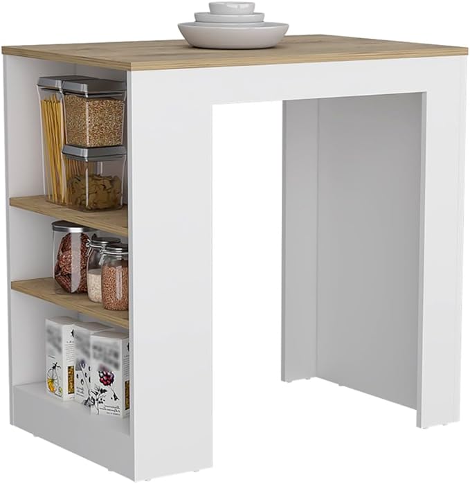 Modern Dining Table Kitchen Island Counter Height Table Top with 3-Side Shelf Adjustable Sturdy Stable Easy Clean Luxury Console Living Room,White