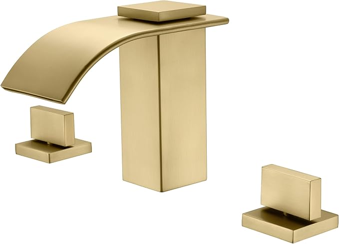 SUMERAIN Brushed Gold Waterfall Bathroom Faucet 3 Hole 8 Inch Widespread Bathroom Sink Faucet