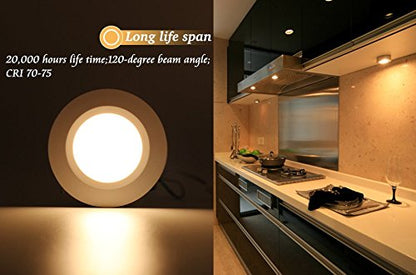 LED Under Cabinet Lighting Kit - 2Watt Warm White LED Puck Lights with UL-Listed Power Adapter for Closet, Kitchen Cabinet, Under Counter Lighting (Surface & Recessed Mount), 3Pcs