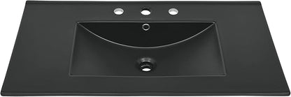 36" Ceramic Vanity Top with Three Faucet Holes in Matte Black