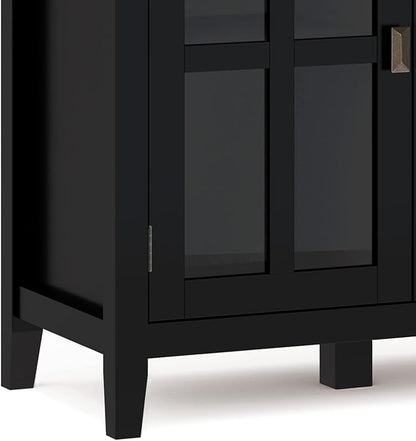 SIMPLIHOME Artisan SOLID WOOD 66 Inch Wide Contemporary Wide 4 Door Storage Cabinet in Black, For the Living Room, Entryway and Family Room
