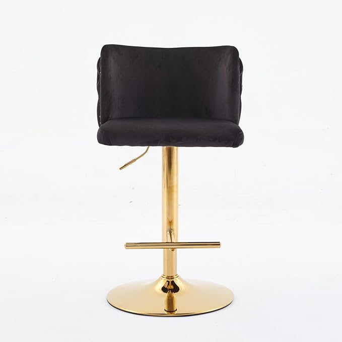 Furniture,Swivel Adjusatble Seat Height with Gold Plating Base, Classic Velvet Upholstered Bar Stools with The Whole Back Tufted, for Home Pub and Kitchen Island,Black,Set of 2