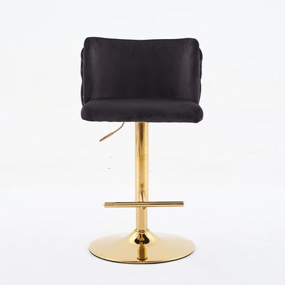 Furniture,Swivel Adjusatble Seat Height with Gold Plating Base, Classic Velvet Upholstered Bar Stools with The Whole Back Tufted, for Home Pub and Kitchen Island,Black,Set of 2