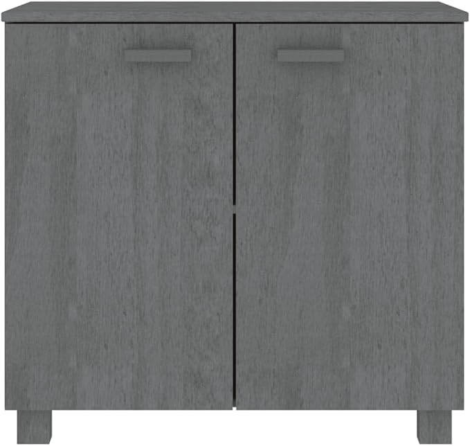 Dark Grey Sideboard 33.5"x31.5"x13.8" Solid Pine Wood Buffet Cabinet with 2 Doors Ample Shelves Rustic Coffee Bar Storage for Living Room Dining Kitchen Entryway