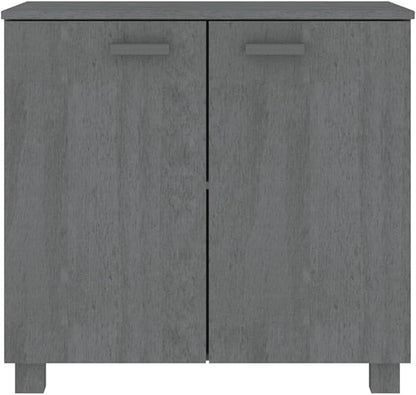 Dark Grey Sideboard 33.5"x31.5"x13.8" Solid Pine Wood Buffet Cabinet with 2 Doors Ample Shelves Rustic Coffee Bar Storage for Living Room Dining Kitchen Entryway