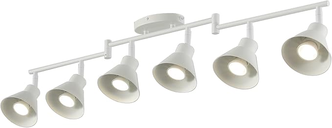 Modern 6-Light Track Lighting Fixture, Matte White Metal Ceiling Spotlight with Flexible Rotatable Heads, GU10 Base Directional Track Light for Kitchen, Hallway, Living Room & Gallery