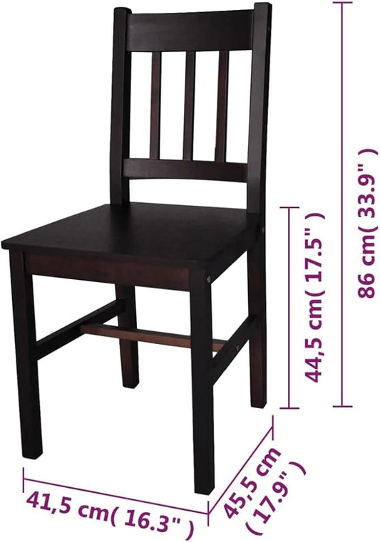 Dark Brown Pinewood Dining Chairs Set of 2 Solid Wood Farmhouse Kitchen Chairs with Ergonomic Design for Dining Room Kitchen and Small Spaces
