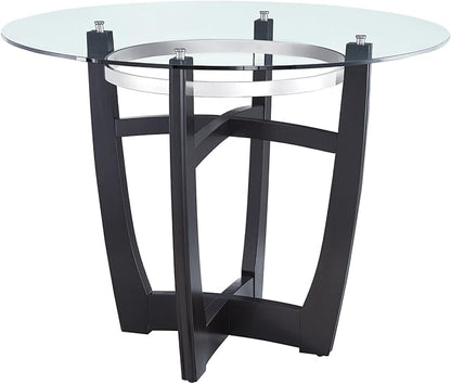 42" Round High Top Glass Dining Table, 42" Bar Height, Solid Wood Base & 1/2" Tempered Glass - Modern Kitchen & Dining Room Furniture