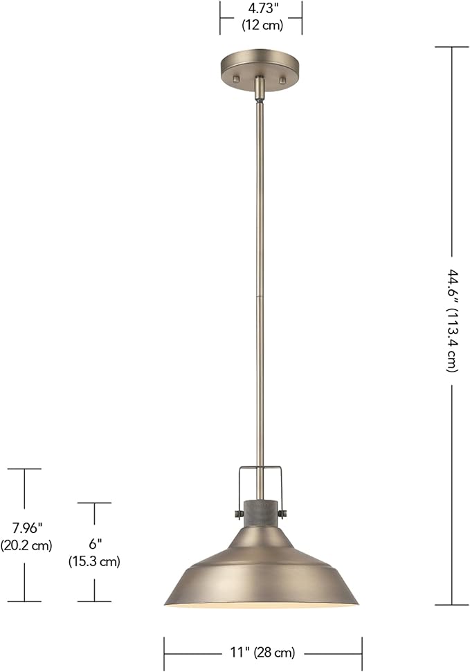GLOBE Electric 65475 1-Light Pendant Light Fixture, Matte Brass, Textured Socket, Dining Room Fixture, Kitchen Island Lighting, Living Room Pendant Light, Hanging Lights for Bedroom