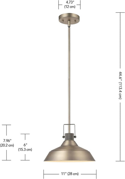 GLOBE Electric 65475 1-Light Pendant Light Fixture, Matte Brass, Textured Socket, Dining Room Fixture, Kitchen Island Lighting, Living Room Pendant Light, Hanging Lights for Bedroom