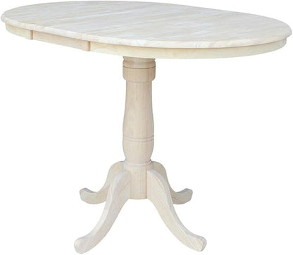 IC INTERNATIONAL CONCEPTS 36" Round Top Pedestal Table with 12" Leaf - 34.9" H - Dining or Counter Height