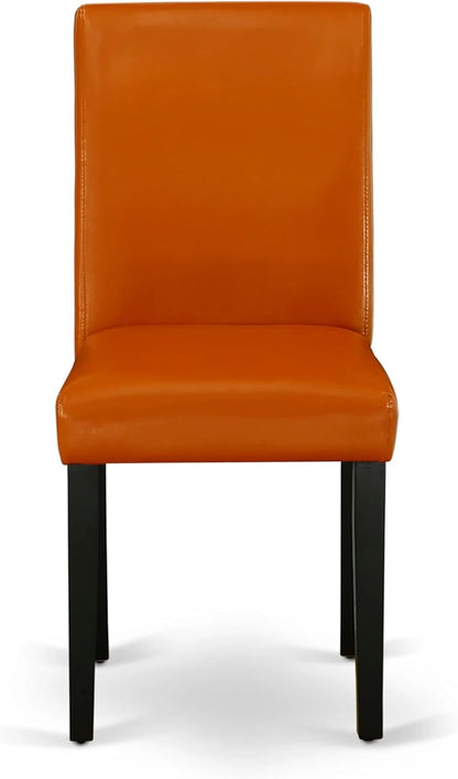 East West Furniture ABP1T61 Abbott Parson Dining Chairs - Baked Bean Faux Leather Upholstered Chairs, Set of 2, Black