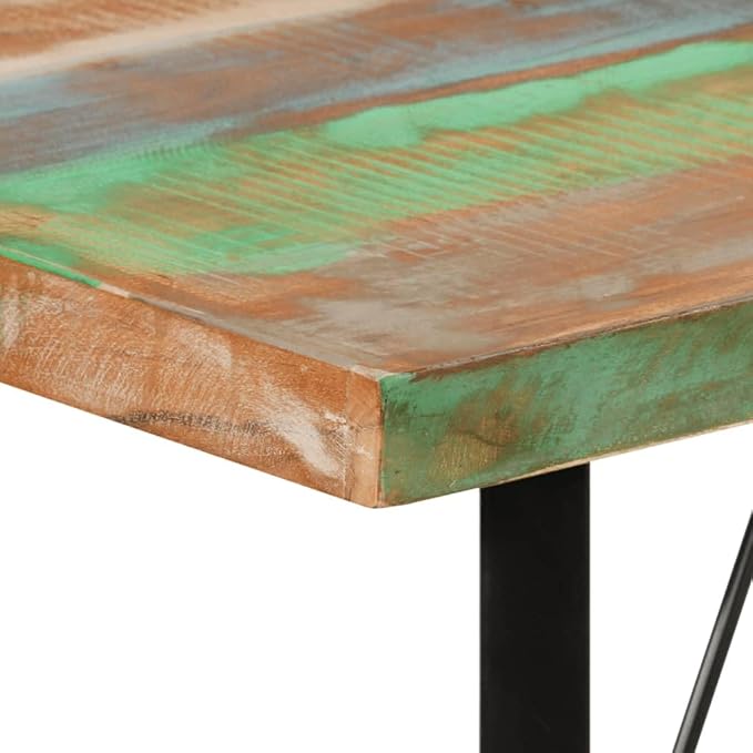 Industrial Style Bar Table with Multicolor Finish, Solid Reclaimed Wood and Iron Frame for Dining Room or Kitchen Use