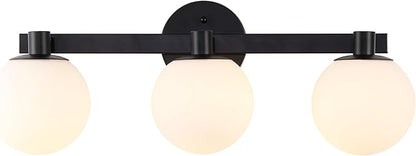 JONATHAN Y 24" Black/White Modern Globe LED Vanity Wall Sconce Light, White Frosted Glass Shade, Mid-Century Art Deco Wall Lamp for Bathroom, Kitchen, Hallway (JYL3542B)