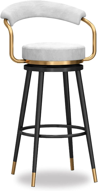 Swivel stools 1PC, Velvet Upholstered Stools with Hollow Back, Metal Chair Legs & Footrest for Kitchen Island Dining Room Pub Home, Seat Height 65cm, Black (White Seat Height 65cm