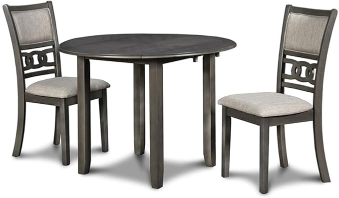 New Classic Furniture Gia 3-Piece Drop Leaf Dining Table Set with 2 Chairs, 42-Inch, Gray