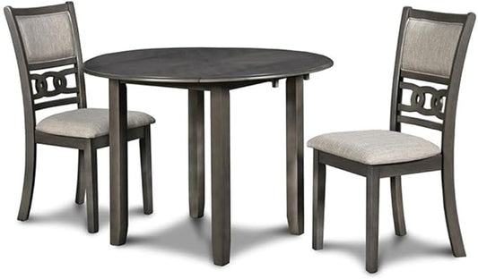 New Classic Furniture Gia 3-Piece Drop Leaf Dining Table Set with 2 Chairs, 42-Inch, Gray