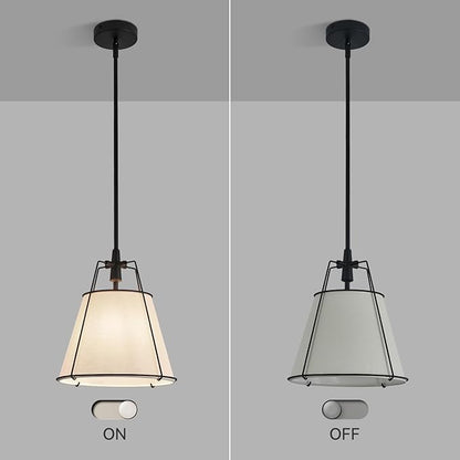 Modern Pendant Light Fixtures with 13" Off-White Linen Fabric Shade, Adjustable Hanging Light Fixture,Drum Black Vintage Chandelier for Kitchen Island Bedroom Dining Room Foyer Entryway