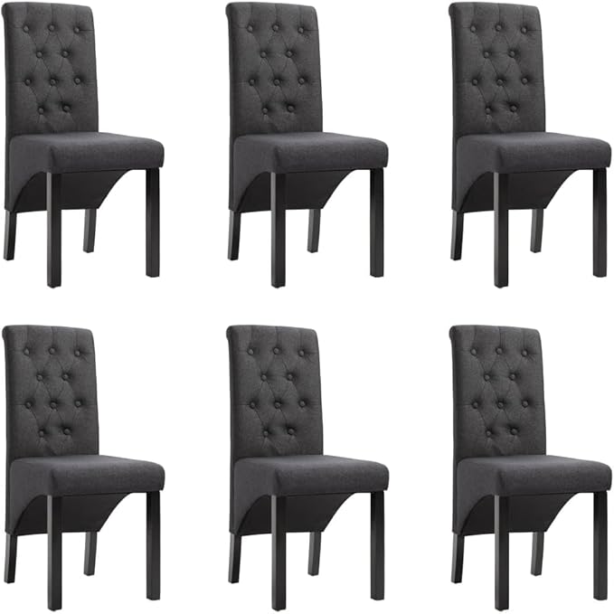 Set of 6 Dark Gray Dining Chairs, 16.5"x22"x37.4" Rubberwood Frame, Ergonomic Modern Accent Seat for Dining Room, Kitchen, Living Room, Small Space