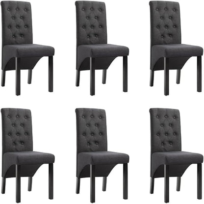 Set of 6 Dark Gray Dining Chairs, 16.5"x22"x37.4" Rubberwood Frame, Ergonomic Modern Accent Seat for Dining Room, Kitchen, Living Room, Small Space