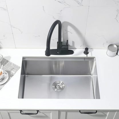 27 Inch Undermount Kitchen Sink-Bokaiya 27x19 Stainless Steel Undermount Sink Ledge Workstation SUS 304 10" Deep 16 Gauge Single Bowl with Cutting Board& Drainer