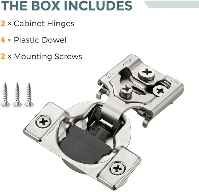 HOME EDIT 2 Pack 1 Pair 1/2 inch Overlay Soft Close Cabinet Hinges for Kitchen, Stainless Steel Three-Way Adjustable, Concealed Self-Closing Door Hinges