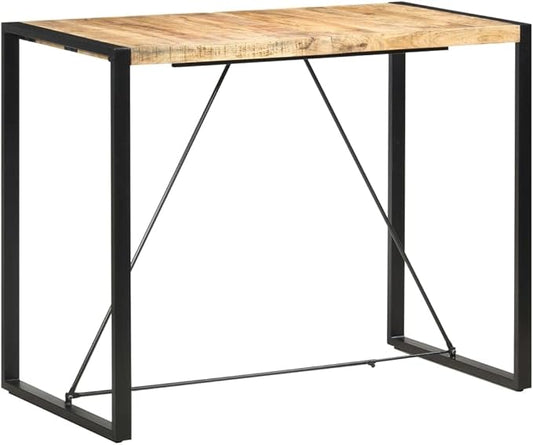 Industrial Bar Table, Solid Mango Wood Pub Table with Steel Frame, 55.1 Inch Rectangular High Top Dining Table for Kitchen, Dining Room and Home Bar, Brown