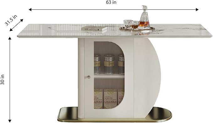 63" Modern Dining Table for 4-6, Sintered Stone with Storage, Solid Wood Base