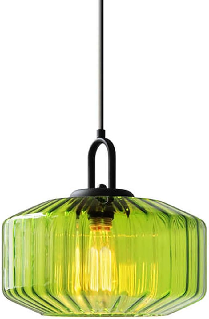 Glass Pendant Light fixtures Kitchen Island Modern Black Pendant Lights with Hand Blown Glass Shade 1-Light Adjustable Cord Ceiling Hanging Lighting for Dining Room Table Bar Sink (Green)
