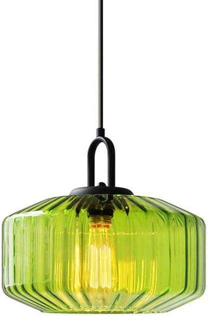 Glass Pendant Light fixtures Kitchen Island Modern Black Pendant Lights with Hand Blown Glass Shade 1-Light Adjustable Cord Ceiling Hanging Lighting for Dining Room Table Bar Sink (Green)