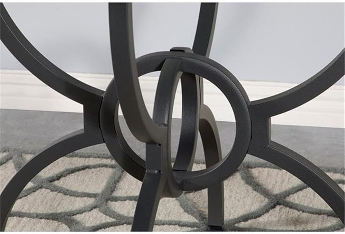Pemberly Row 48" Round Contemporary Metal Dining Table, Clear Tempered Glass Top, Gunmetal Finish, Stylish Interlocking Ring Base, Chic Transitional Design for Breakfast Nook or Eat-in Kitchen
