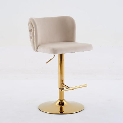Furniture,Swivel Adjusatble Seat Height with Gold Plating Base, Classic Velvet Upholstered Bar Stools with The Whole Back Tufted, for Home Pub and Kitchen Island,Beige, Set of 2