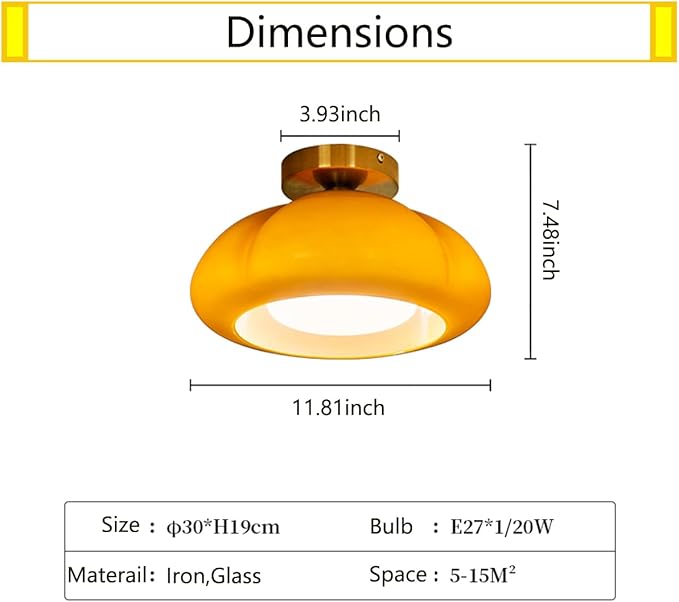 Bofea-Mid Century Modern Orange Milk Glass Ceiling Light,Vintage Gold Semi Flush Mount Ceiling Light with Orange Glass,11.8 in Small Hallway Lights,Farmhouse Semi Flush Lights for Bedroom,Foyer